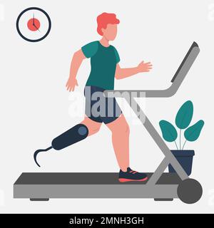 Concept Of Runner With Prosthetic On Treadmill For Inclusion Sport Flat Style Vector Illustration Stock Vector