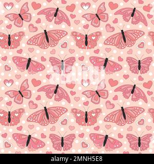 Seamless pattern with retro pink colors hearts. Stock Vector