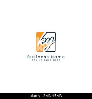 K, Y, KY Initial letter handwritten and signature vector image template in square shape logo Stock Vector