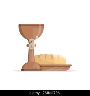 Bread and chalice. Maundy Thursday. Symbols of the Eucharist. Vector illustration Stock Vector