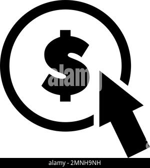 Cursor and Dollar Coin, Arrow with USD. Flat Vector Icon illustration. Simple black symbol on white background. Cursor and Dollar, Arrow with USD sign Stock Vector