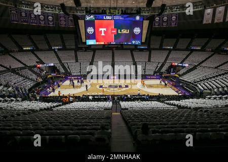 Baton Rouge, LA, USA. 30th Jan, 2023. The court is set up prior to NCAA Women's Basketball action between the Tennessee Volunteers and the LSU Tigers at the Pete Maravich Assembly Center in Baton Rouge, LA. Jonathan Mailhes/CSM/Alamy Live News Stock Photo