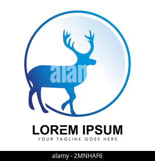 Deer Circle Logo Template Vector Icon Sign illustration in white background isolated Stock Vector