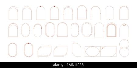 Modern Minimalist Aesthetic linear frames, arcs, stars and elements Stock Vector