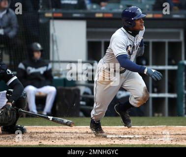 Tampa Bay Rays catcher Blake Hunt (28) bats during a MiLB Spring Training  game against the Minnesota Twins on March 18, 2022 at the CenturyLink  Sports Complex in Fort Myers, Florida. (Mike