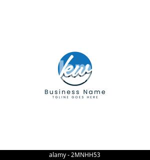 K, W, KW Initial letter handwritten and signature vector image template in round shape logo Stock Vector