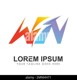 WN Monogram Bolt Logo vector icon Sign illustration in white background isolated Stock Vector