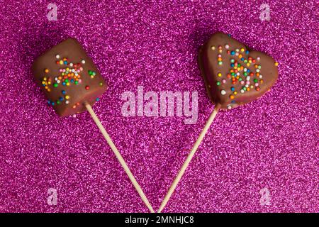 Marshmallows Covered With Chocolate And With Mini Colored Dragees. Stock Photo