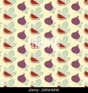 Pattern With Figs And Leaves Vector Illustration In Flat Style Stock Vector
