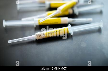 Fentanyl and Propofol Narcotic pandemic drug abuse with needles Stock Photo