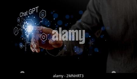 ChatGPT, using and chatting artificial intelligence chatbot. Digital chatbot, chatGPT, robot application, conversation assistant concept. Optimizing.l Stock Photo