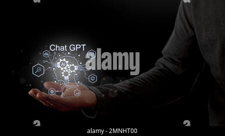 ChatGPT, using and chatting artificial intelligence chatbot. Digital chatbot, chatGPT, robot application, conversation assistant concept. Optimizing.l Stock Photo