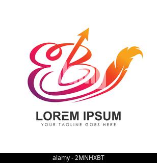 Initial Monogram Logo Letters  EB with Feather Sign Vector Sign illustration in white background isolated Stock Vector
