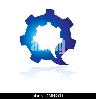 gear logo with chat symbol vector icon Sign illustration in white background isolated Stock Vector