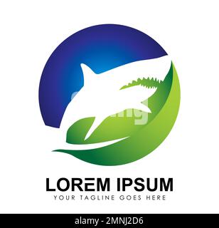 Shark and Leaf Logo vector icon Sign illustration in white background isolated Stock Vector