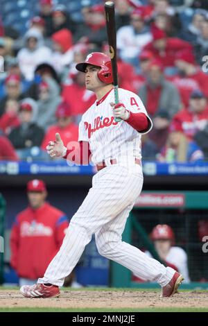 Dunedin, The United States. 24th Mar, 2023. Philadelphia Phillies' Scott  Kingery at bat during a spring training game against the Toronto Blue Jays  at TD Ballpark in Dunedin, Fla., Friday, March 24