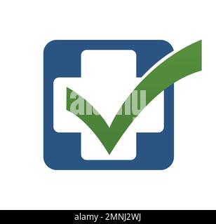 Health Cross with Check Mark Logo Vector Icon Sign illustration in white background isolated Stock Vector