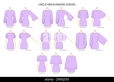Set of circle hem and kimono sleeves short, elbow, 3-4 and long length ...