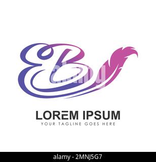 Initial Monogram Logo Letters  EB with Feather Sign Vector Sign illustration in white background isolated Stock Vector