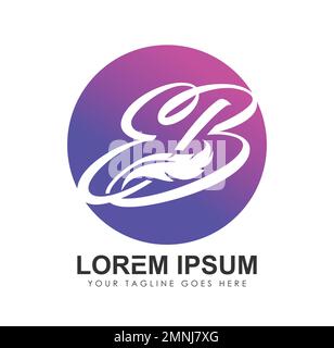 Initial Monogram Logo Letters  EB with Feather Sign Vector Sign illustration in white background isolated Stock Vector