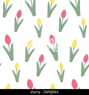 Delicate Endless floral pattern of colorful blooming tulip flowers in trendy pale hues. Springtime. Isolate. 8 March. Woman day. Nice for wrapping, print or poster, label, greeting or invitation. EPS Stock Vector