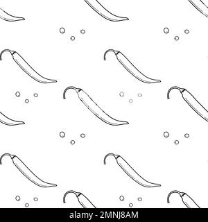 Endless pattern of chili peppers and peppercorns. Spicy spices of Latin American cuisine. Mexican. Isolate. Outline. Abstract background texture. Good for banner, poster, brochure, card or label. EPS Stock Vector