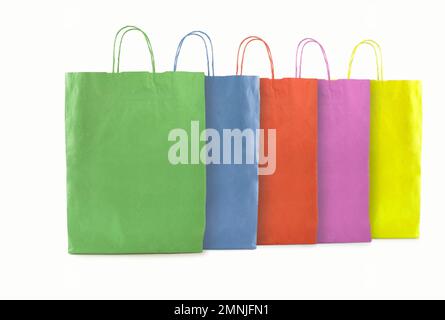 Colorful paper shopping bags isolated on white Stock Photo