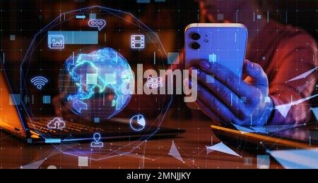 Big date. Concept Data storage, world wide web, media, internet, cloud storage, data protection. Visualization of artificial intelligence in data Stock Photo
