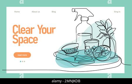 Home cleaning service landing page design concept, illustration of janitors with cleaning tools. Vector illustration Stock Vector