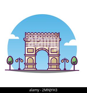 Illustration Of Arc De Triomphe Vector Cartoon France Famous Landmark Historical Building. Stock Vector