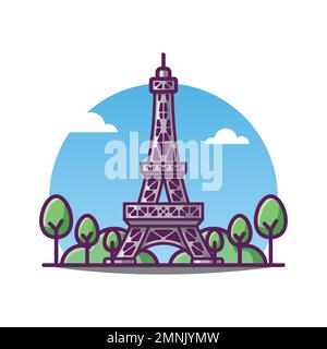 Illustration Of Eiffel Tower Vector Cartoon France Famous Landmark Historical Building. Stock Vector