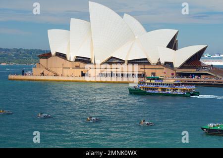 Australia Day activities and festivities on Sydney Harbour on 26 January 2023. Pictured: Sydney Opera House. Stock Photo