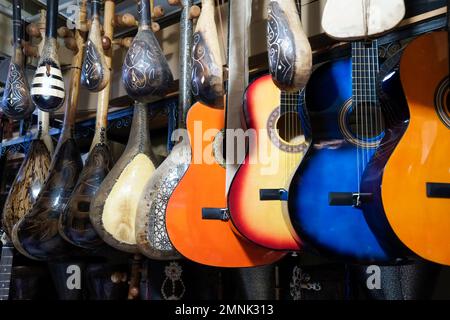 Traditional Moroccan musical instruments for sale in medina Stock Photo