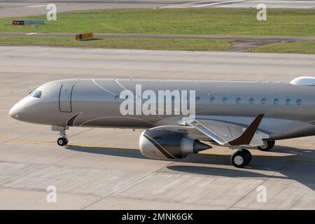 Zurich, Switzerland, January 19, 2023 Embraer 190 Lineage 1000 aircraft is taxiing to its position Stock Photo