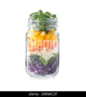 Healthy salad in glass jar isolated on white Stock Photo