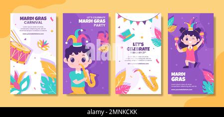 Mardi Gras Carnival Social Media Landing Page Flat Cartoon Hand Drawn ...