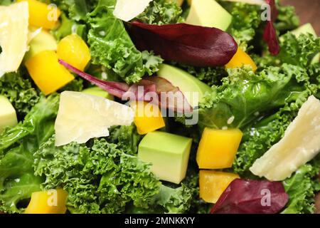 Delicious fresh kale salad as background, closeup Stock Photo