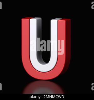 3d letter U plastic red and white from alphabet isolated in a black background. Hi tech metallic font character design illustration, text minimal styl Stock Photo