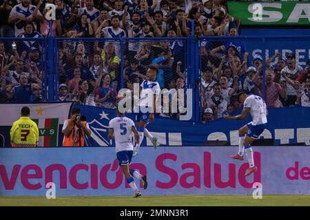 Buenos Aires, 30 January 2023: Lucas Janson of Velez Sarsfield celebrates after scoring goal during the Torneo Binance 2023 of Argentine Liga Profesional match between Velez Sarsfield and Gimnasia La Plata at Estadio José Amalfitani in Buenos Aires, Argentina on 31 January 2023. Photo by SFSI Credit: Sebo47/Alamy Live News Stock Photo