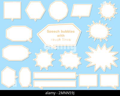 Angular speech bubble set drawn with rough lines. A speech bubble that looks like it was written with an orange crayon. Stock Vector