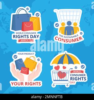 World Consumer Rights Day Label Flat Cartoon Hand Drawn Templates Illustration Stock Vector