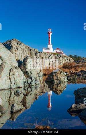 The Cape Forchu Lighthouse near Yarmouth, Nova Scotia, Canada. Stock Photo