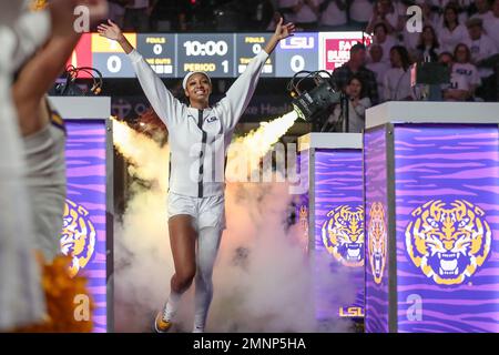 Baton Rouge, LA, USA. 30th Jan, 2023. LSU's Angel Reese (10) is introduced to the crowd prior to NCAA Women's Basketball action between the Tennessee Volunteers and the LSU Tigers at the Pete Maravich Assembly Center in Baton Rouge, LA. Jonathan Mailhes/CSM/Alamy Live News Stock Photo