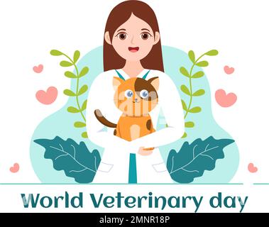 World Veterinary Day on April 29 Illustration with Doctor and Cute Animals Dogs or Cats in Flat Cartoon Hand Drawn for Landing Page Templates Stock Vector