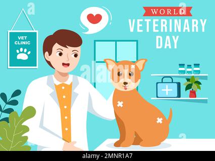 World Veterinary Day on April 29 Illustration with Doctor and Cute Animals Dogs or Cats in Flat Cartoon Hand Drawn for Landing Page Templates Stock Vector