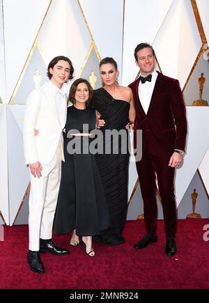 Timothée Chalamet and Armie Hammer walking on the red carpet during the  90th Academy Awards ceremony, presented by the Academy of Motion Picture  Arts and Sciences, held at the Dolby Theatre in