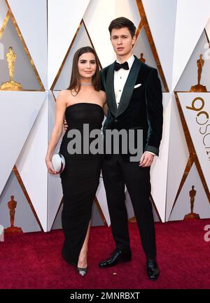 Violetta Komyshan, left, and Ansel Elgort attend the LA premiere of