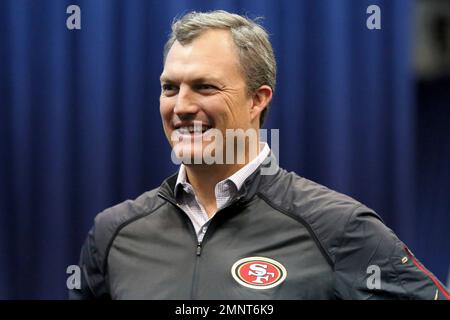 San Francisco 49ers general manager John Lynch stands on the field during  an NFL football game against the Arizona Cardinals, Sunday, Jan.8, 2023, in  Santa Clara, Calif. (AP Photo/Scot Tucker Stock Photo 