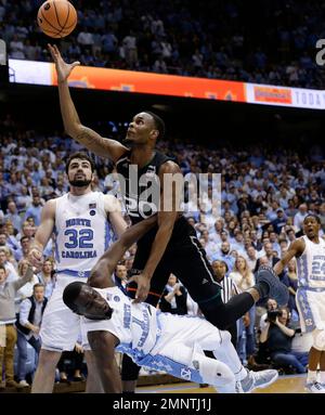 North Carolina's Theo Pinson (1) and the rest of the team celebrate after  the finals of the Final Four NCAA college basketball tournament against  Gonzaga, Monday, April 3, 2017, in Glendale, Ariz. …