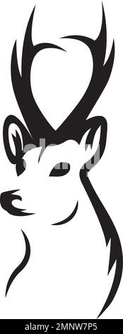 Deer silhouette isolated on white background, vector. Buck illustration with simple lines. Buck logo design, black and white illustration. Stock Vector